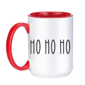 "Ho Ho Ho" 🎅 Red & White Mug – 15oz Ceramic
